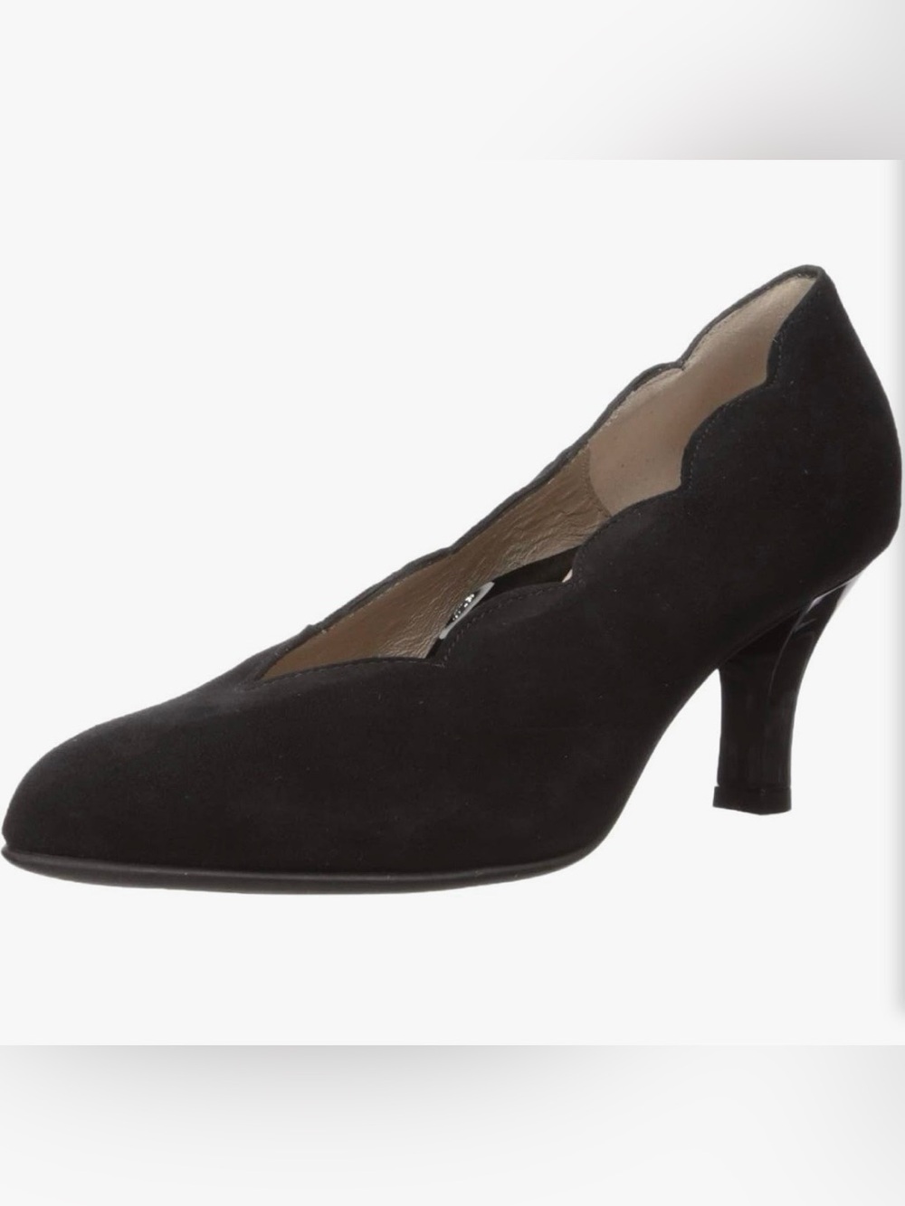 BeautiFeel Black Suede Scalloped Mid Heel Pump